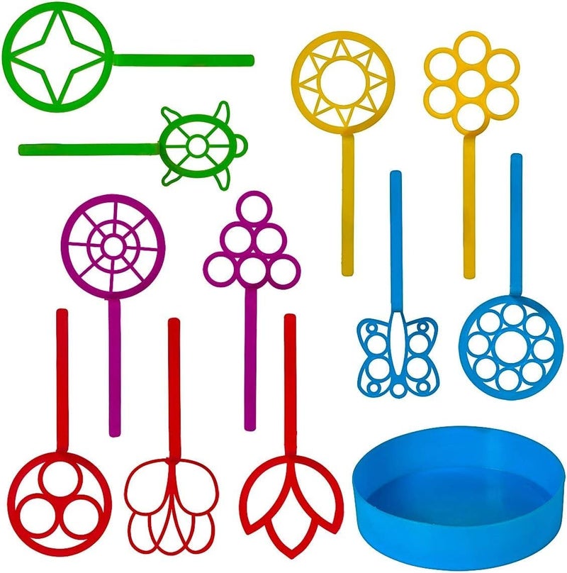 Neliblu Bulk Bubble Wand Pack of 11 - Bubbles for Kids - Bubbles Wand Assortment - Party Favor Pack of Assorted Shapes and Colors Plus a Convenient Solution Tray | Bubble Wands for Kids - Image 1